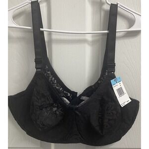 Bali Women's Black Bra Underwire‎ Lace Cool Comfort Full Coverage Sz 42C NWT